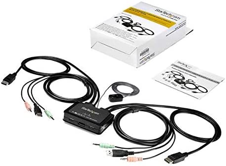 StarTech.com 2 Port DisplayPort KVM Switch - 4K 60Hz - Compact Dual Port UHD DP 1.2 USB Desktop KVM Switch with 4ft Cables &amp; Audio - Bus Powered &amp; Remote Switching - MacBook ThinkPad (SV211DPUA4K)