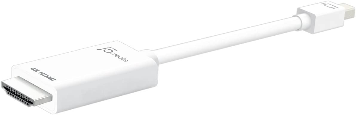 J5 create Mini DisplayPort to 4K HDMI Cable by j5create | Supports up to 4K x 2k @ 30Hz &amp; 3D Video formats Over HDMI | 6 FT (White) Adapter | Compatible with Windows, Mac, Laptops, etc