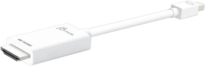 J5 create Mini DisplayPort to 4K HDMI Cable by j5create | Supports up to 4K x 2k @ 30Hz &amp; 3D Video formats Over HDMI | 6 FT (White) Adapter | Compatible with Windows, Mac, Laptops, etc