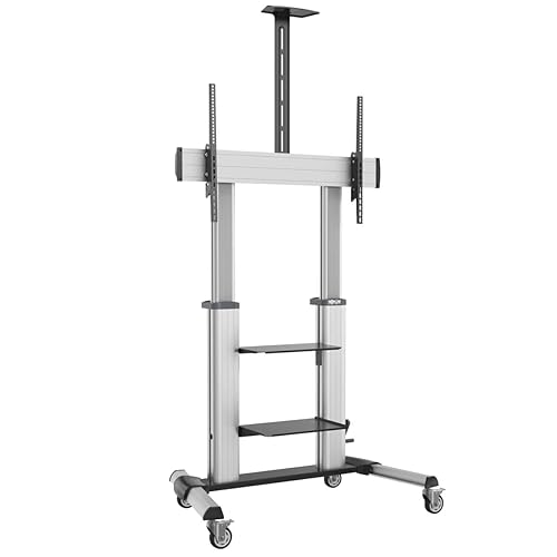 Tripp Lite Mobile TV Stand with Height-Adjusting Microbrial Resistant Crank Handle, LED/OLED/LCD Flat Screen Monitors, 60” – 100” Televisions, Shelf & Locking Wheels, 5-Year Warranty (DMCS60100XXCK)