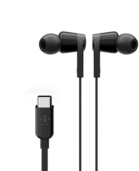 Belkin SoundForm Headphones with USB Type C Connector, in-Ear Earphones Headset with Microphone, Earbuds with Sweat and Splash Resistance for iPad Pro, Galaxy, and Other USB C Devices (Black) USB-C Black