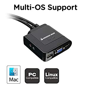 IOGEAR 2-Port USB VGA Cable KVM Switch with Cables, Remote, Audio and Mic, GCS72U 2-Port VGA with Audio