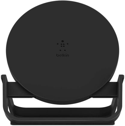 Belkin BoostCharge 10W Fast Wireless Charging Stand, Includes QuickCharge 3.0 Wall Charger and Cable, Case Compatible for iPhones, Galaxy, Pixel and Other Qi Enabled Devices (includes AC adapter)