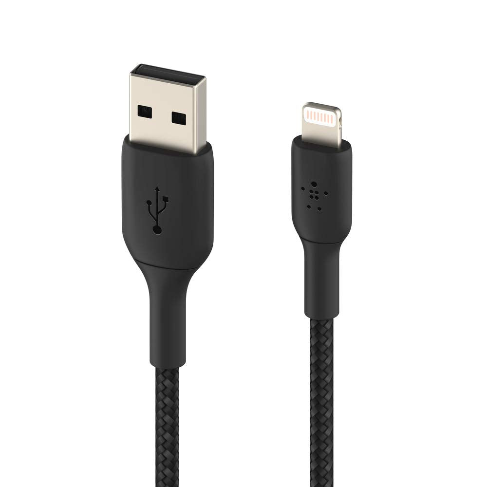 Belkin Braided Lightning Cable 6.5ft/2m, Black (CAA002bt2MBK) &amp; Braided USB C to Lightning Cable MFi Certified iPhone Fast Charger Type C 6.6FT/2M (Black) Black 6.6 FT Braided Cable + USB C Lightning Cable