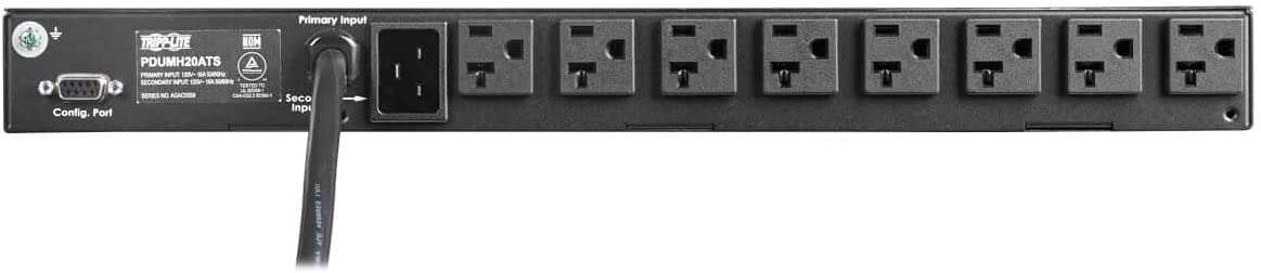 Tripp Lite Metered PDU, Auto-Transfer Switch (ATS), 20A, 120V, 1.92kW, Single-Phase - 16 Outlets (5-15/20R), Dual 12ft L5-20P Input Cords - 1U Rackmount, TAA Compliant, 2 Year Warranty (PDUMH20ATS) Without Network Card 20A, 120V