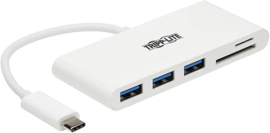 Tripp Lite Home Office USB C Hub, USB-C Multiport Adapter, USB Type C to 3 USB A Port, Memory Card Reader, USB 3.0, Thunderbolt 3, White (U460-003-AM)