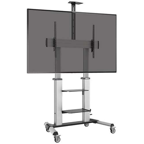 Tripp Lite Mobile TV Stand with Height-Adjusting Microbrial Resistant Crank Handle, LED/OLED/LCD Flat Screen Monitors, 60” – 100” Televisions, Shelf & Locking Wheels, 5-Year Warranty (DMCS60100XXCK)
