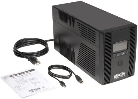 Tripp Lite SMART1500LCDT 1500VA 900W UPS Battery Back Up, AVR, LCD Display, Line-Interactive, 10 Outlets, 120V, USB, Tel &amp; Coax Protection, 3 Year Warranty &amp; Dollar 250,000 Insurance Black 1500VA Tower UPS