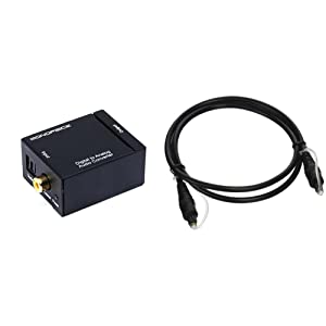 Monoprice Digital Coax &amp; Optical Toslink to R/L Stereo Audio Converter and S/PDIF (Toslink) Digital Optical Audio Cable, 3ft Black Audio Converter + Audio Cable