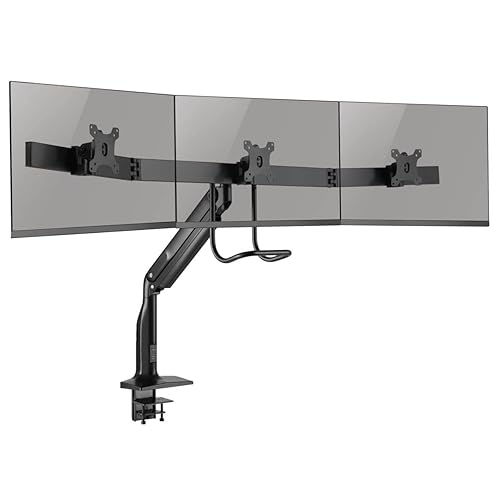 TRIPP LITE DMPDT1732AM Safe-IT Precision-Placement Triple 17-32 inch Monitor Desktop Mount, 90-Degree Rotation, Cable Management Space, VESA-Compliant, 5-Year Warranty, 65.2"x23.5"x34.9", Black