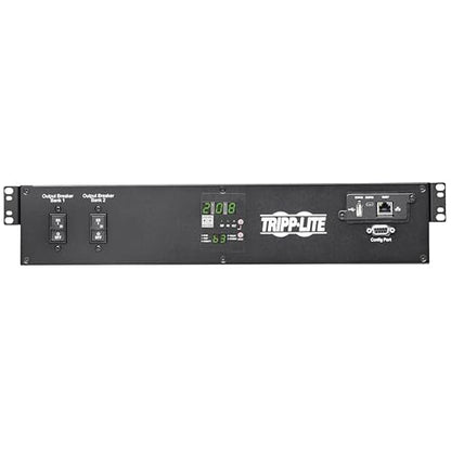 Tripp Lite 5.8kW PDU Single-Phase Monitored 240V w/ ATS Auto-Transfer Switch - 16 C13, 2 C19 & 1 L6-30R Outlets, Dual L6-30P Input Plugs, 2U Rack Mount, TAA Compliant, 2-Year Warranty (PDUMNH30HVAT2)