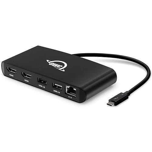 OWC Thunderbolt Mini Dock, Bus-Powered 5-Port Multi-Adapter with Dual 4K HDMI, Dual USB, Gigabit Ethernet, Integrated 7.2-inch Thunderbolt Cable, for Thunderbolt (USB-C) Equipped Mac and PC