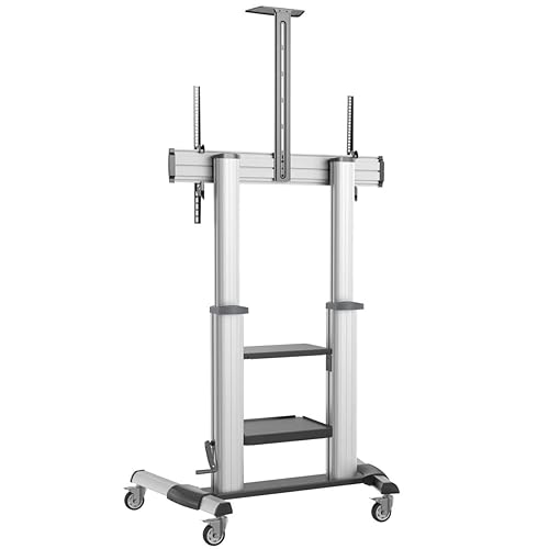 Tripp Lite Mobile TV Stand with Height-Adjusting Microbrial Resistant Crank Handle, LED/OLED/LCD Flat Screen Monitors, 60” – 100” Televisions, Shelf & Locking Wheels, 5-Year Warranty (DMCS60100XXCK)