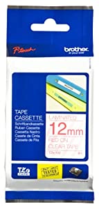 Brother 12mm (Red on Clear) Laminated Tape for (Pt-530/9200dx/3600/9600)