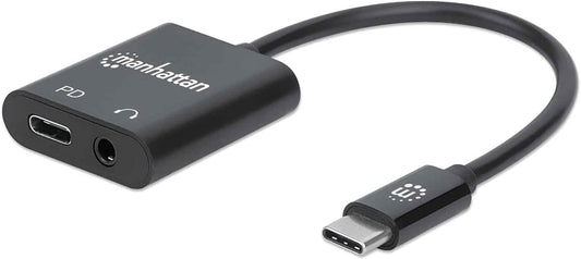 Manhattan USB C to 3.5 mm Headphone Jack Adapter with USB C PD 60W Charging to All Devices