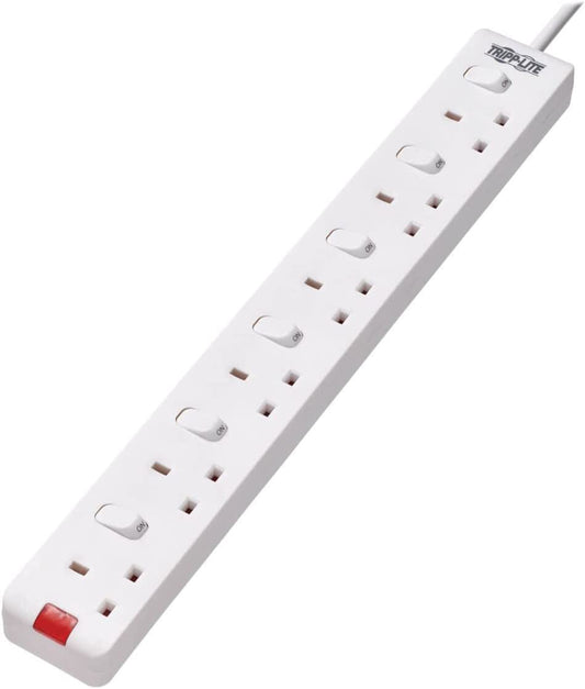 Tripp Lite Protect It! PS6B35W 6-Outlets Power Strip - British - 6 x BS 1363/A - 9.84 ft Cord - 13 A Current - 230 V AC Voltage - Desk Mountable, Wall Mountable - White