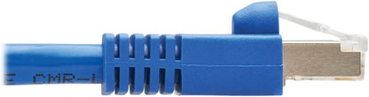 Tripp Lite M12 X-Code Cat6a Shielded Ethernet Cable, Right-Angle M12/RJ45 Cable, 10G F/UTP CMR-LP (M/M), IP68, 60W Power Over Ethernet, Blue, 6.6 Feet / 2 Meters, (NM12-6A4-02M-BL) Right-Angle M12 to RJ45 6.6 ft / 2M