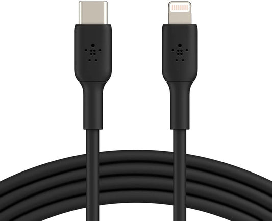 Belkin USB-C to Lightning Cable (iPhone Fast Charging Cable for iPhone 8 or later) Boost Charge MFi-Certified iPhone USB-C Cable, 3ft/1m, Black, Model: CAA003bt1MBK Black 3.3 ft PVC USB C Cable