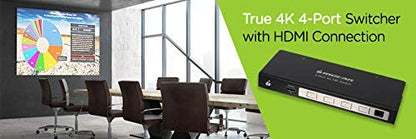IOGEAR HDMI 4 Port Switch - 4K @ 60Hz - 4 In x 1 Out - True HD and DTS HD Master Audio - Auto Switch - IR Remote Control - Front panel LED - GHSW8441 4K 4-Port Switcher with HDMI