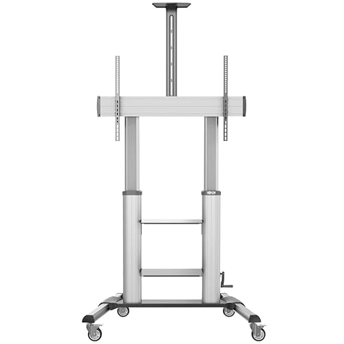 Tripp Lite Mobile TV Stand with Height-Adjusting Microbrial Resistant Crank Handle, LED/OLED/LCD Flat Screen Monitors, 60” – 100” Televisions, Shelf & Locking Wheels, 5-Year Warranty (DMCS60100XXCK)