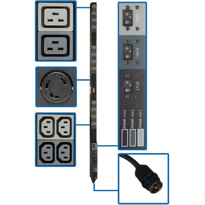 Tripp Lite by Eaton 14.4kW 208V 3-Phase Basic PDU - 45 Outlets (36 C13, 3 C19, 3 L6-30R), Hubbell 50A CS8365C Input, 6 ft. Cord, 70 in. 0U - Basic - Hubbel CS8365C 50A - 36 x IEC 60320 C13, 6 x IEC 60320 C19, 3 x NEMA L6-30R - 230 V AC - 0U