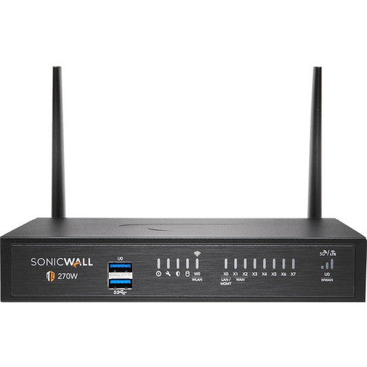 SonicWall TZ270W Network Security/Firewall Appliance - 8 Port - 10/100/1000Base-T - Gigabit Ethernet - Wireless LAN IEEE 802.11ac - DES, 3DES, MD5, SHA-1, AES (128-bit), AES (192-bit), AES (256-bit), WPA, WPA2, WEP, TKIP - 8 x RJ-45