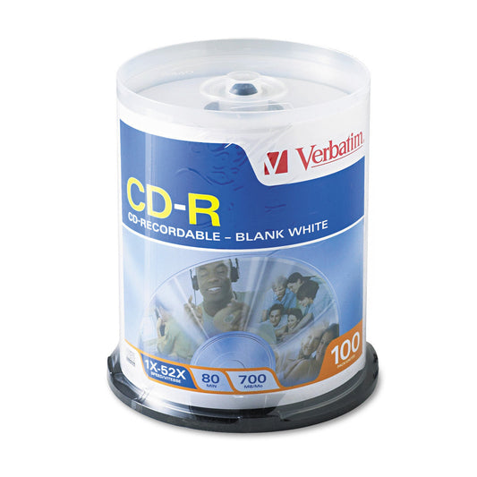 Verbatim CD-R 700MB 80 Minute 52x Recordable Disc With Blank White Surface - 100 Pack Spindle