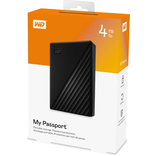Western Digital WDBPKJ0040BBK-WESN 4TB My Passport Portable External Hard Drive, Black