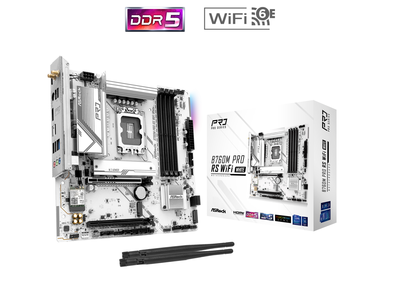 ASRock B760M Pro RS WiFi White LGA 1700 Intel B760 SATA 6Gb/s Micro ATX Motherboard