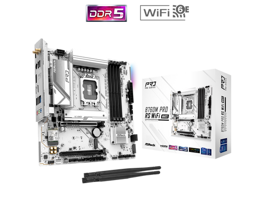ASRock B760M Pro RS WiFi White LGA 1700 Intel B760 SATA 6Gb/s Micro ATX Motherboard