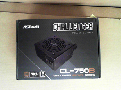 OPEN BOX - ASRock Chanllenger Power Supply 750W ATX 2.52 120mm Golf Blade Fan CL-750B 80 Plus Bronze Certified Non-Modular PCIe5.1 12V-2x6 Cable Bronze Chanllenger 750W