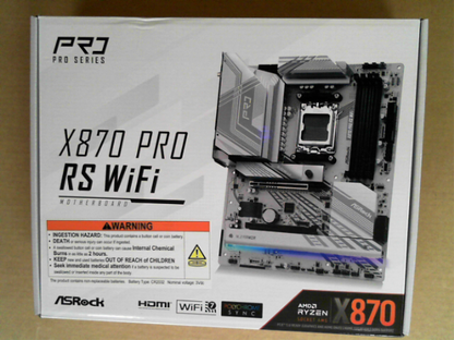 OPEN BOX - ASRock X870 Pro RS WiFi AMD Ryzen Socket AM5 ATX Motherboard USB4 DDR5 8000 MHz 256 GB SATA3 6.0 Gb/s