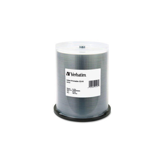 Verbatim CD-R Printable Recordable Disc, 700 MB/80 Min, 52x, Spindle, Silver, 100/Pack (95256)