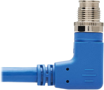 Tripp Lite M12 X-Code Cat6a Shielded Ethernet Cable, Right-Angle M12 Cable, 10G F/UTP CMR-LP (M/M), Industrial IP68, 60W PoE, Blue, 9.8 Feet / 3M, Lifetime Manufacturer's Warranty (NM12-6A3-03M-BL) Right-Angle M12 9.8 ft / 3M