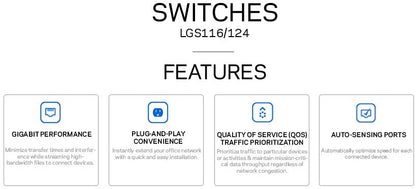 Linksys LGS116: 16-Port Business Desktop Gigabit Ethernet Unmanaged Switch, Computer Network, Wired Connection Speed up to 1,000 Mbps (Black, Blue)