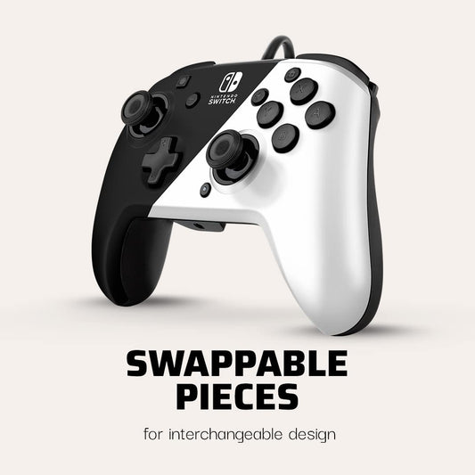 PDP Gaming Faceoff Deluxe+ Wired Switch Pro Controller - Officially Licensed by Nintendo - OLED Model- Black/White - Nintendo Switch Black/White OLED Edition Wired Controller