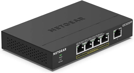 NETGEAR 5-Port Gigabit Ethernet Unmanaged PoE Switch (GS305PP) - with 4 x PoE+ @ 83W, Desktop or Wall Mount