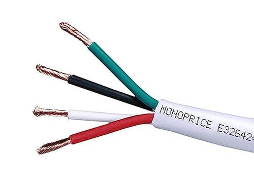 Monoprice Access Series 14 Gauge AWG CL2 Rated 4 Conductor Speaker Wire/Cable - 250ft Fire Safety in Wall Rated, Jacketed in White PVC Material 99.9% Oxygen-Free Pure Bare Copper 250ft CL2 14awg