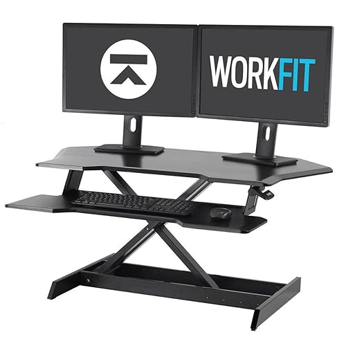 Ergotron – WorkFit Corner Standing Desk Converter, Dual Monitor Sit Stand Ergonomic Desk Riser for Tabletops – 44.8 Inch Width, Black
