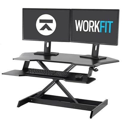 Ergotron – WorkFit Corner Standing Desk Converter, Dual Monitor Sit Stand Ergonomic Desk Riser for Tabletops – 44.8 Inch Width, Black