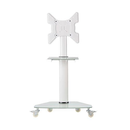 Tripp Lite Mobile Rolling TV Stand Cart with Mount for 32” – 55” Televisions, Elegant Frosted Glass Base and Shelf, Adjustable 50” – 62” Height, Durable White Steel, 5-Year Warranty (DMCS3255SG62W)