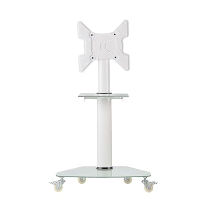 Tripp Lite Mobile Rolling TV Stand Cart with Mount for 32” – 55” Televisions, Elegant Frosted Glass Base and Shelf, Adjustable 50” – 62” Height, Durable White Steel, 5-Year Warranty (DMCS3255SG62W)