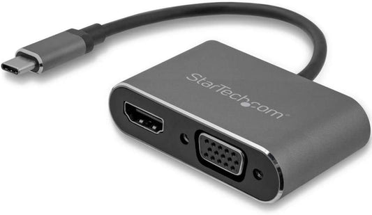 StarTech.com USB-C to VGA and HDMI Adapter - 2-in-1 - 4K 30Hz - Space Grey - Windows &amp; Mac Compatible (CDP2HDVGA)