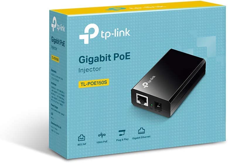 TP-LINK 802.3af Gigabit PoE Injector | Convert Non-PoE to PoE Adapter | Auto Detects the Required Power, up to 15.4W | Plug &amp; Play | Distance Up to 100 meters (328 ft.) | Black (TL-PoE150S) PoE Injector (15W)