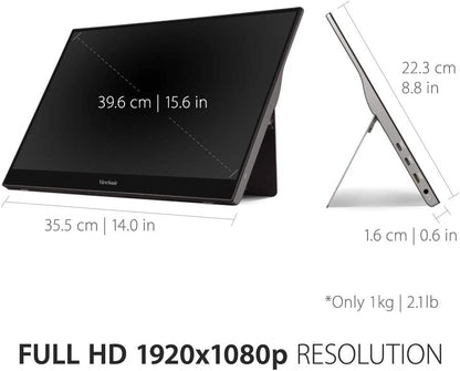 ViewSonic 15.6 Inch 1080p Portable Monitor with IPS Touchscreen, 2 Way Powered 60W USB C, Eye Care, Dual Speakers, Built in Stand with Cover (TD1655) 15.6 Inch Touch