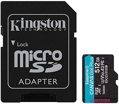 Kingston 512GB microSDXC Canvas Go Plus 170MB/s Read UHS-I, C10, U3, V30, A2/A1 Memory Card + Adapter (SDCG3/512GBCR)