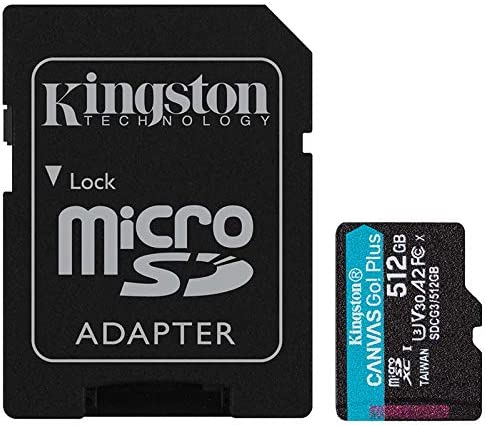 Kingston 512GB microSDXC Canvas Go Plus 170MB/s Read UHS-I, C10, U3, V30, A2/A1 Memory Card + Adapter (SDCG3/512GBCR)