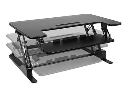Monoprice Height-Adjustable Gas Spring Dual Handle Sit-Stand 36-inch Workstation Desk Converter with Keyboard Tray, High Strength Steel Frame, Waterproof Surface