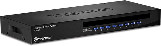 TRENDnet 8-Port USB/PS2 Rack Mount KVM Switch, TK-803R, VGA &amp; USB Connection, Supports USB &amp; PS/2 Connections, Device Monitoring, Auto Scan, Audible Feedback, Control up to 8 Computers/Servers 8 Port USB/PS2