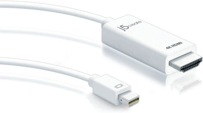 J5 create Mini DisplayPort to 4K HDMI Cable by j5create | Supports up to 4K x 2k @ 30Hz &amp; 3D Video formats Over HDMI | 6 FT (White) Adapter | Compatible with Windows, Mac, Laptops, etc